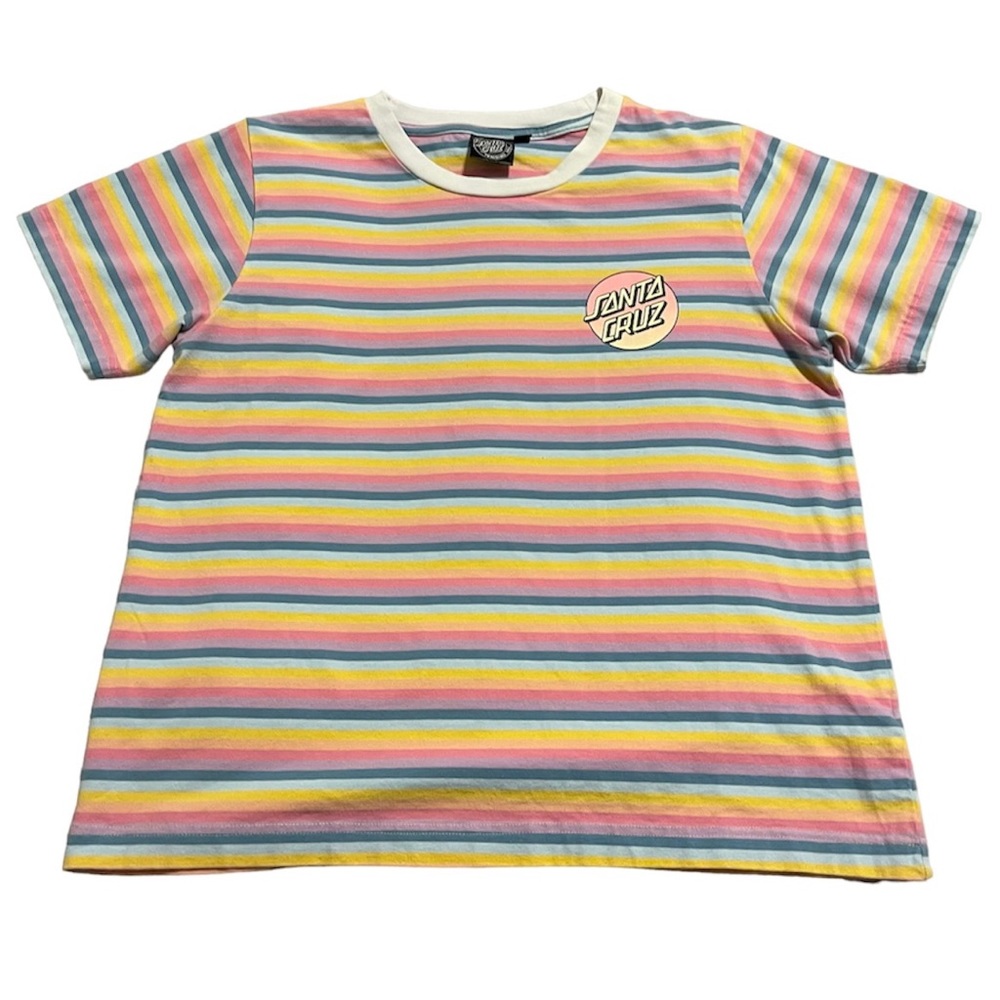Santa Cruz Skateboard T-shirt Gradient Dot Rainbow Striped Size Medium